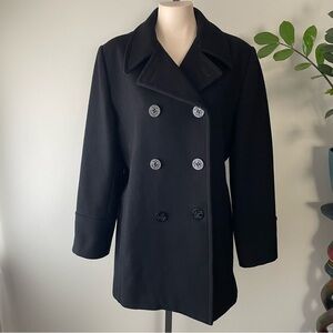 Vintage 100% Wool Classic Chic Double Breasted Pea Coat Black Size